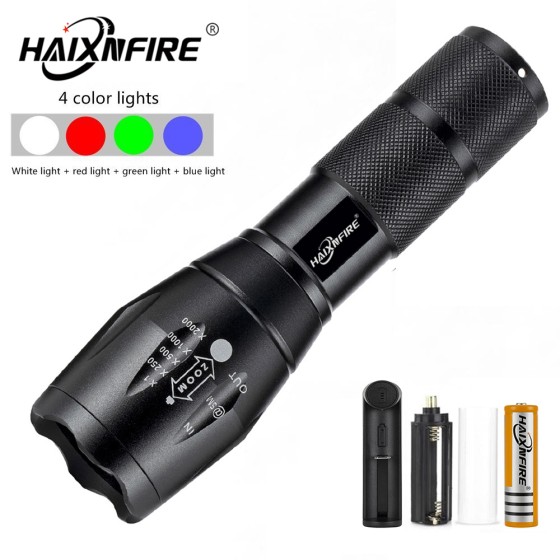 Haixnfire E17WRGB Flashlight LED Scout Ultra Bright Waterproof Torch with 4 Modes White Red Green Blue Light Aluminum Alloy